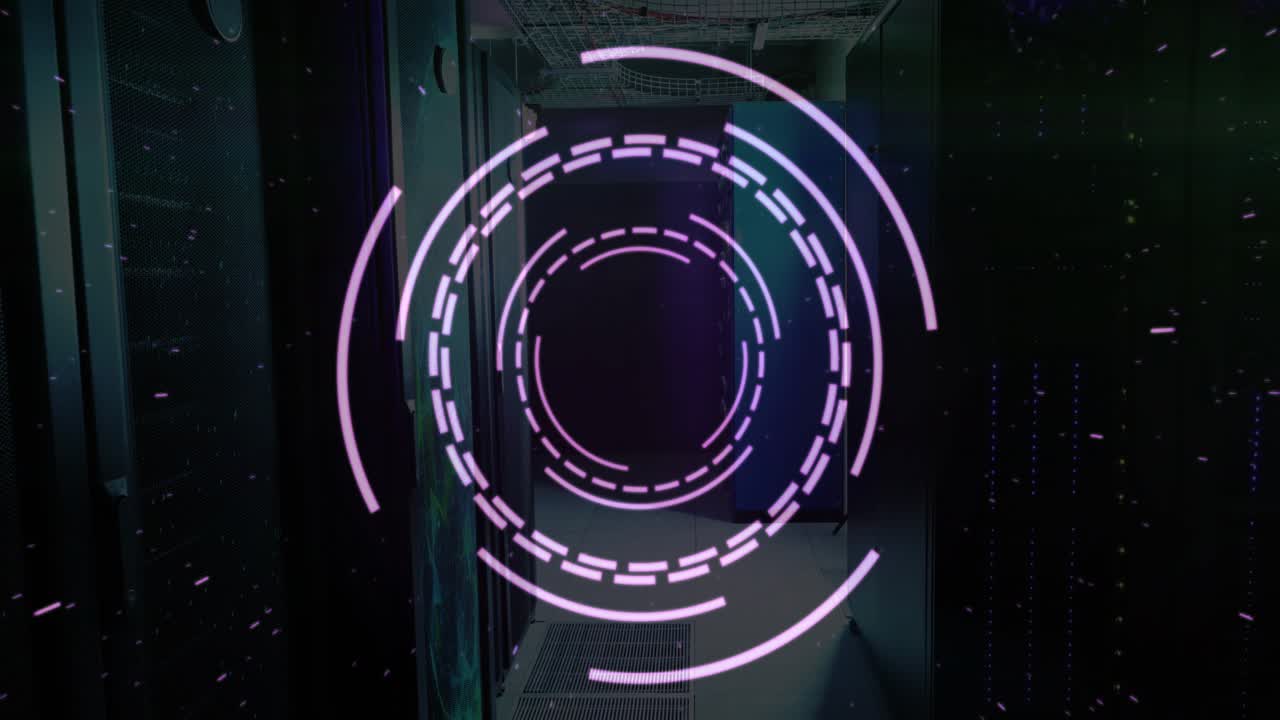 After one-second delay hologram fading in and rotating rings pulsing to visualize data flow