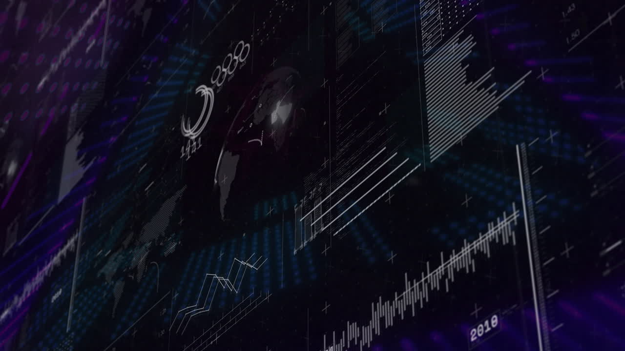 Animation of digital data visualization with graphs and charts in futuristic style