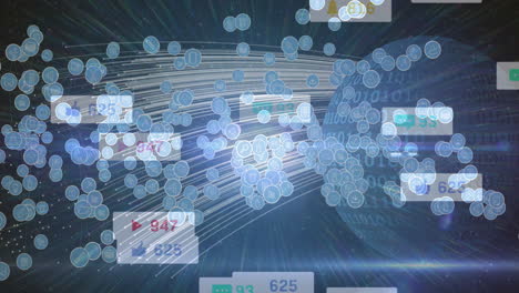 animación de iconos de redes sociales y procesamiento de datos en todo el mundo