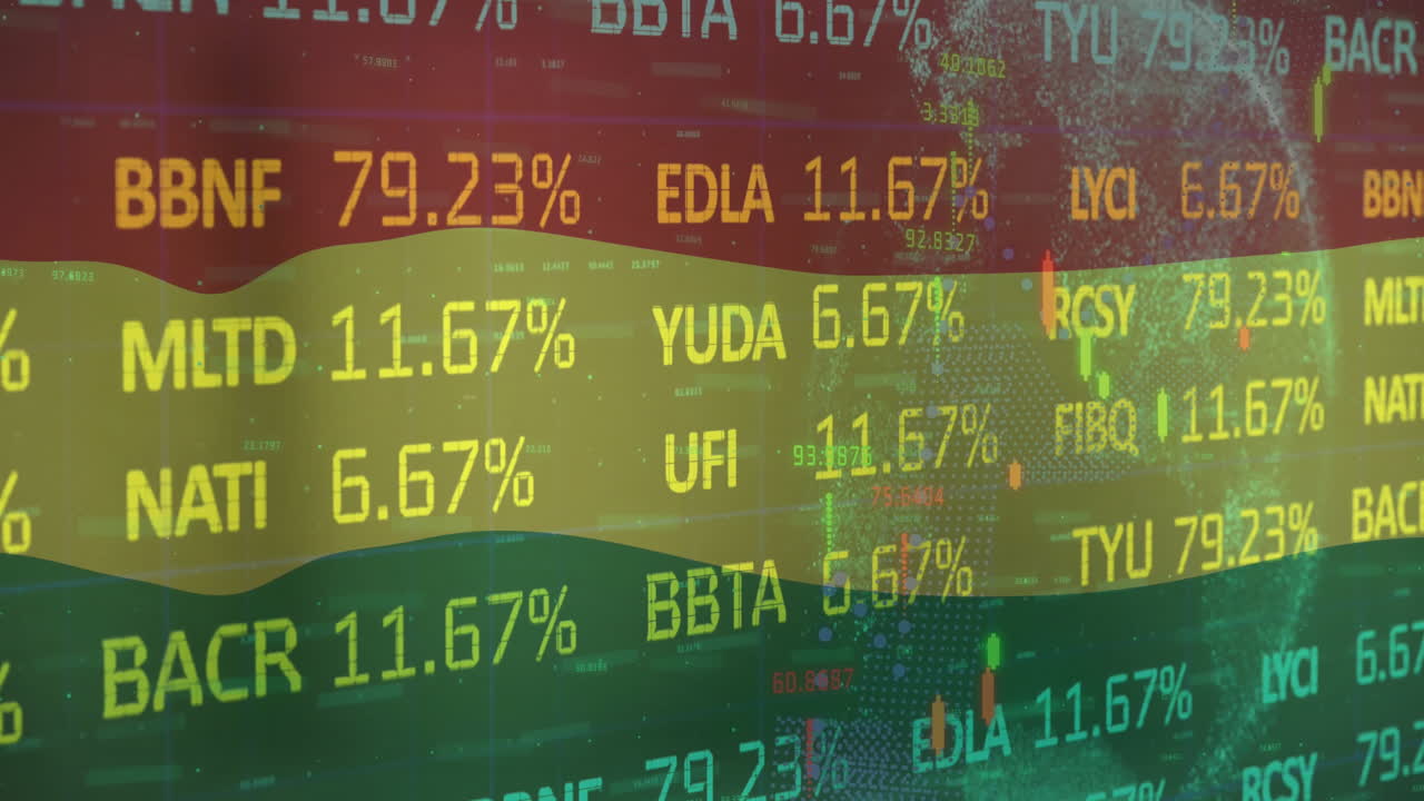 animación del procesamiento de datos financieros sobre la bandera de bolivia