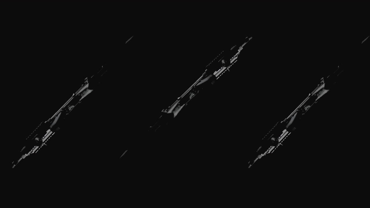 Machineguns on the dark background and in blinking rotate in slowmotion