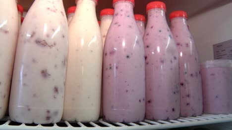 yogurt in plastic bottles with blueberries