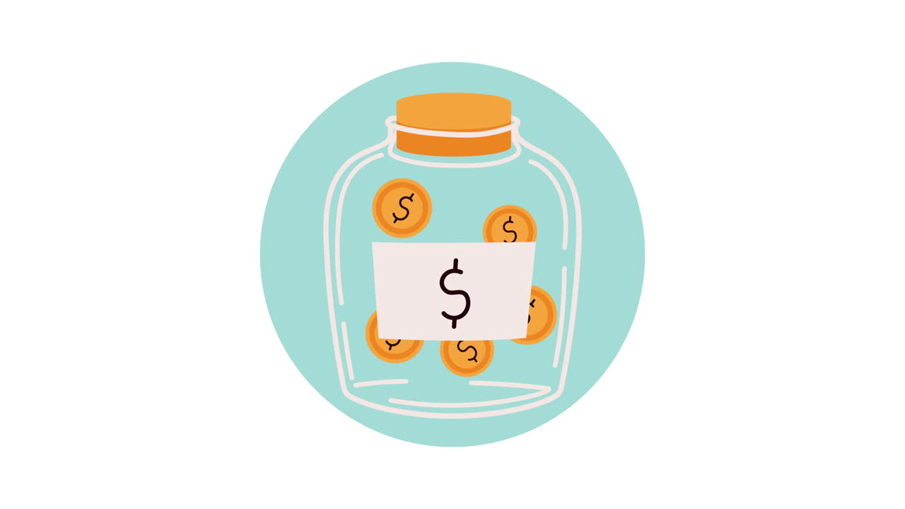 coins money in mason jar financial animation