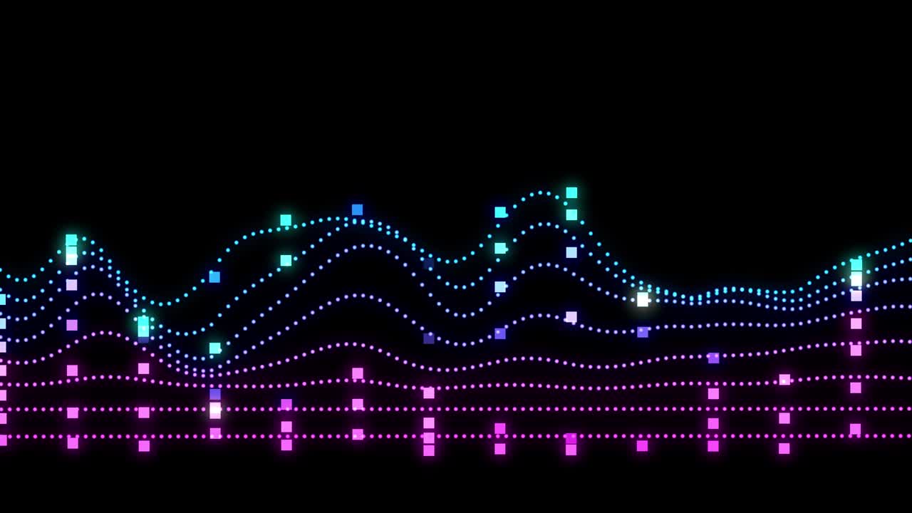 오디오 주파수 선을 형성하는 네온 빛 사각형과 점 - 루프