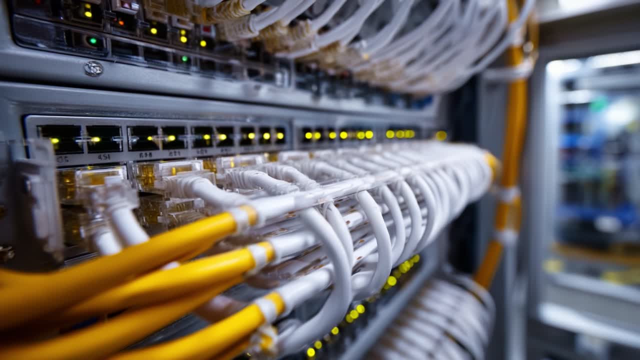 Intricate Network Infrastructure Showing Professional-Grade Server Connectivity and Data Transmission Systems In Modern Computing Environment