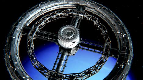 estación espacial circular en el fondo de neptuno