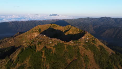 aerial view of mount batur sunrise with crowds of people