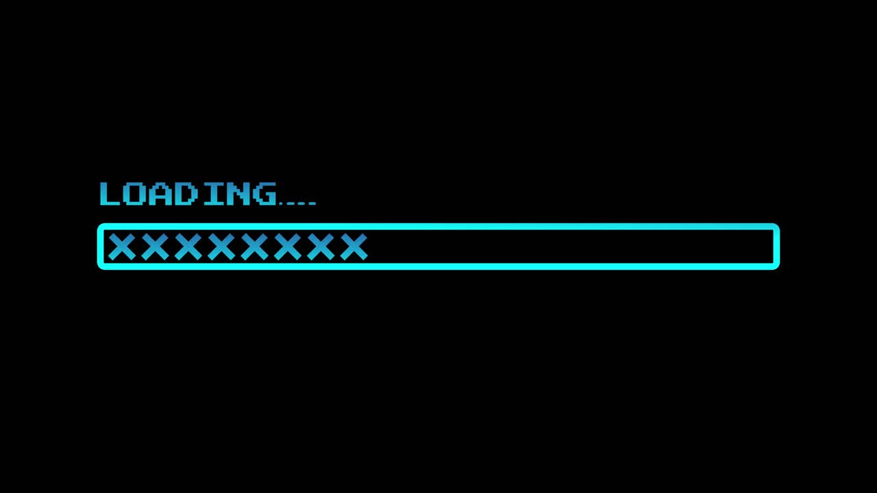 Pixelated Loading Progress Bar Animation on Black Background