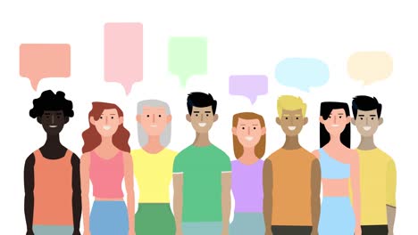 animation of a multiethnic people talking with a dialogue box