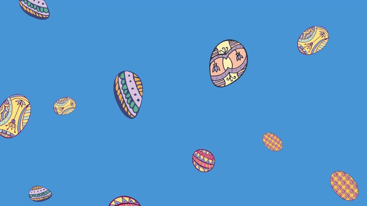 Animation of easter eggs falling on blue background