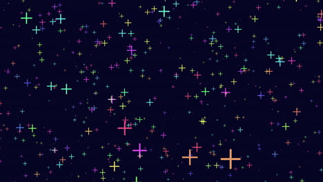 flying random abstract neon crosses in dark galaxy