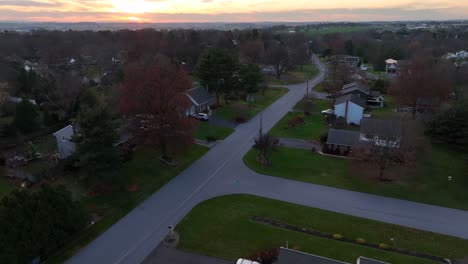 Sunset-over-American-neighborhood-during-late-autumn-and-early-winter