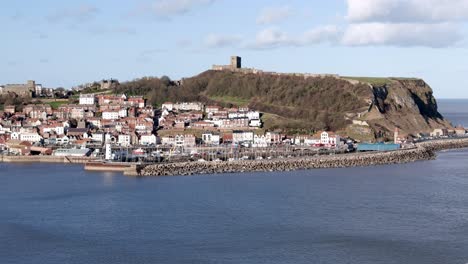 Aerial-footage-of-Scarborough-harbour-in-North-Yorkshire