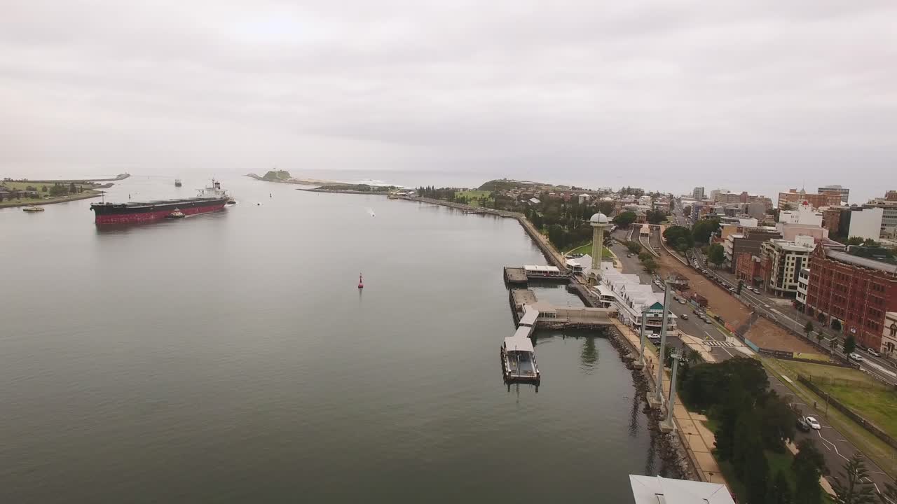 Drone shot of Newcastle Harbour