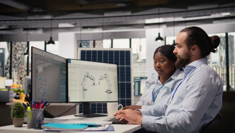 rd office coworkers use cad program to upgrade sustainable solar panel assembly