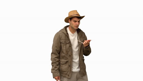 lost man using a compass on white screen