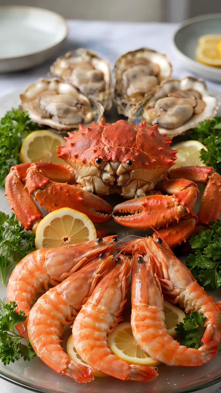 Delicious Seafood on Blurred Background 4K