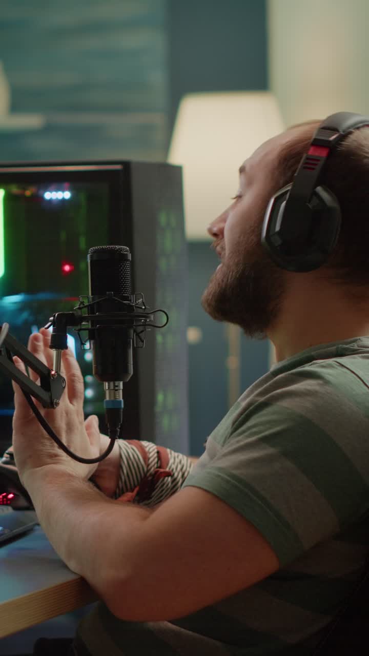 Man Streamer Playing Online Video Games on a Powerful PC