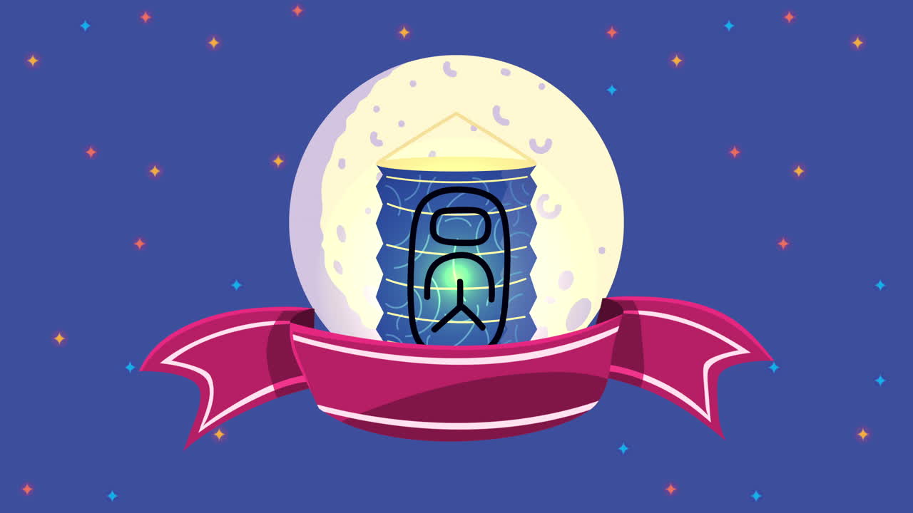 animación de mediados de otoño con lámpara y luna