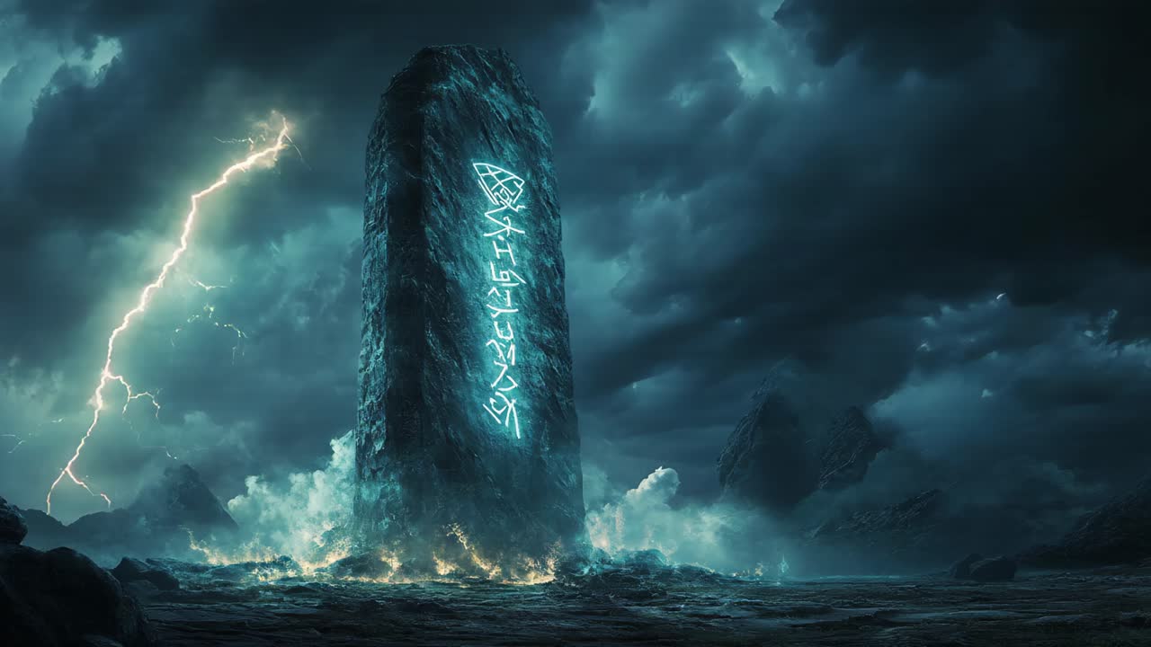 Ancient Glowing Obelisk in a Mystical Landscape
