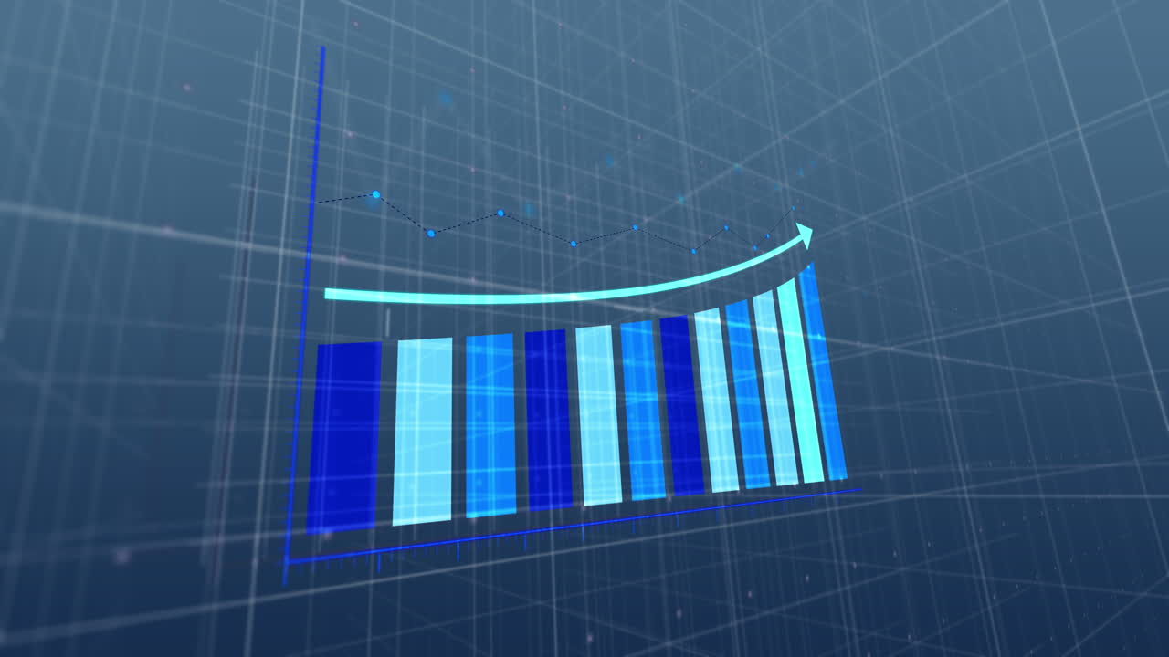animación del procesamiento de datos financieros sobre un fondo azul