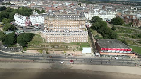 aerial reveal of scarborough's famous grand hotel