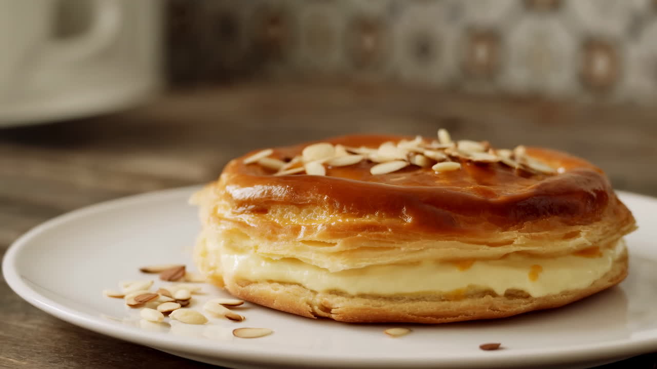 Karamel Sırlı ve Badem Dilimli Gurme Milföy Tatlısı