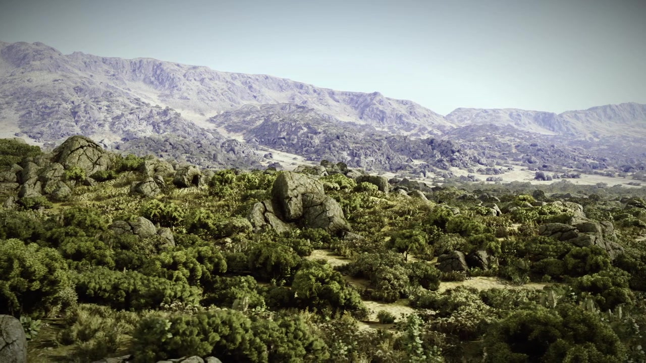 Paisaje radiante con secciones rocosas y cielo despejado.