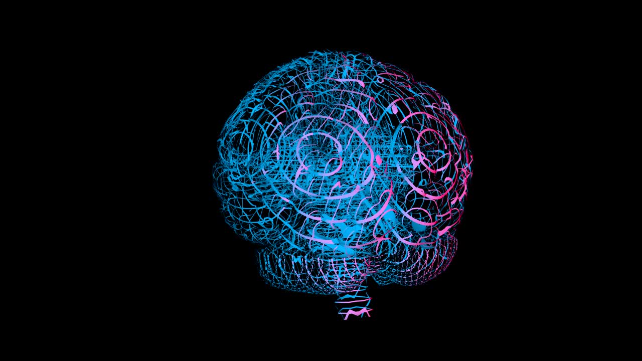 Cyclically rotating computer model of the human brain. Animation with alpha channel