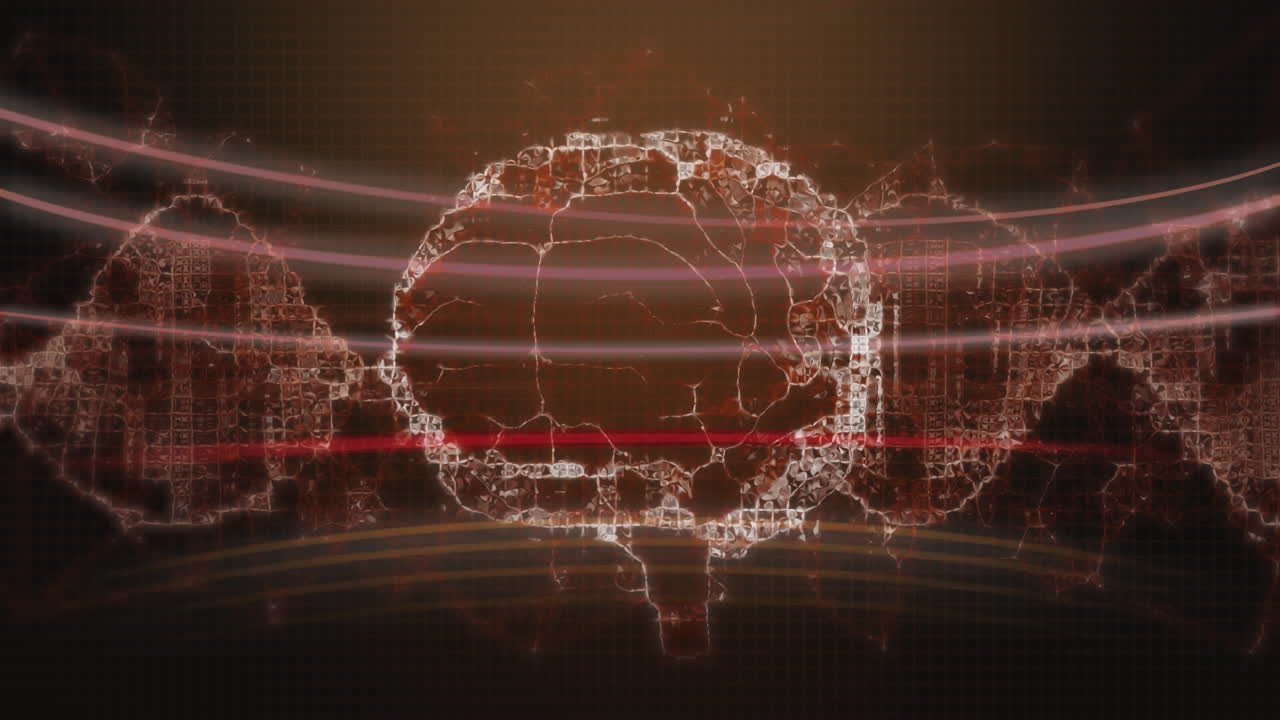 animación de una cadena de adn sobre el cerebro humano sobre un fondo oscuro