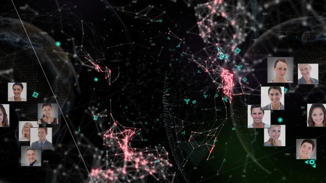 Animation of qr code and network of connections over dark background