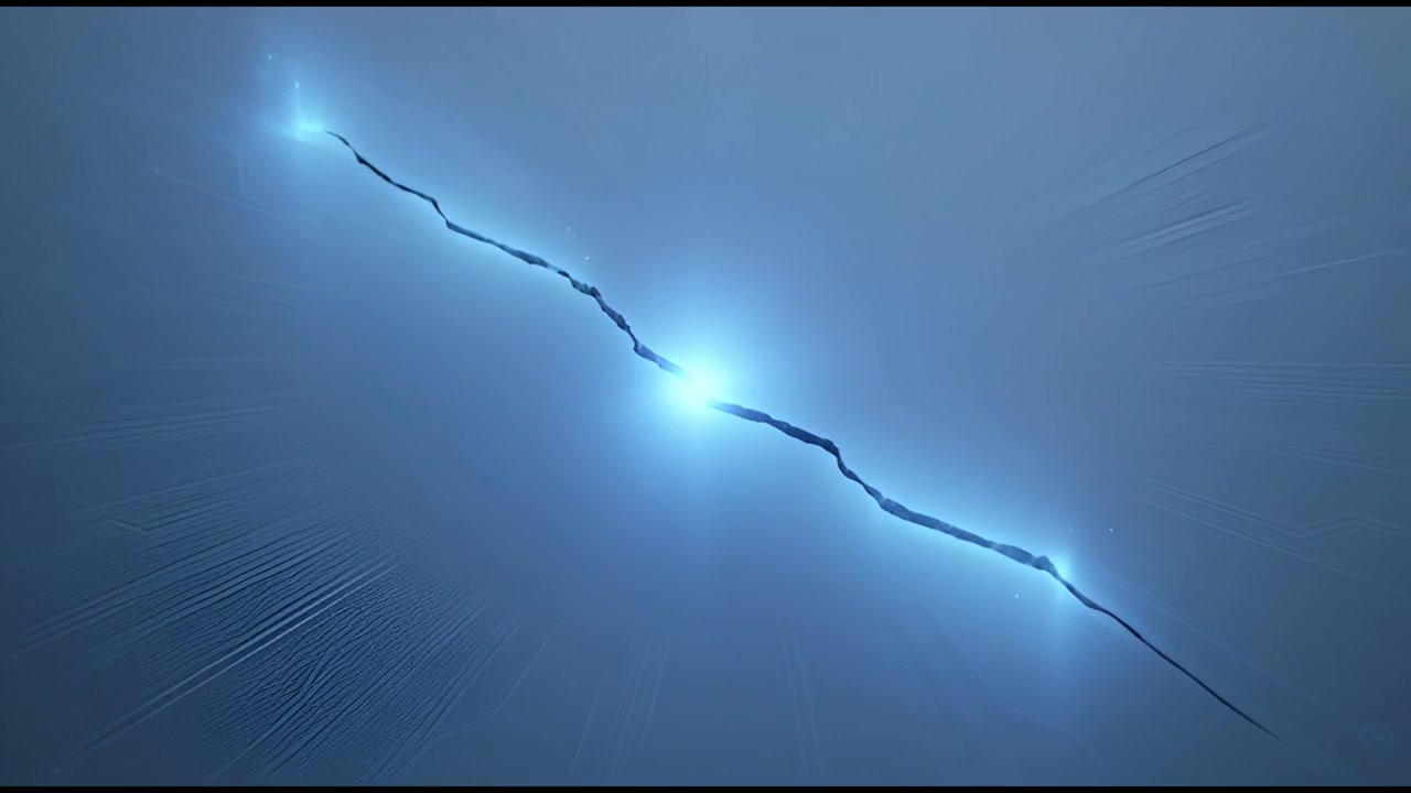 Gloeiende blauwe barst verschijnt en breidt zich uit op een donker oppervlak