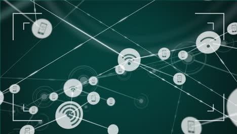 animation of a scgrowing network of connected media icons in white on green