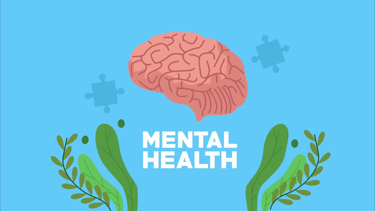 animación de salud mental con cerebro y hojas
