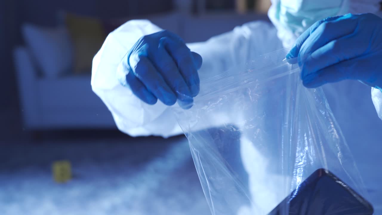 reuniendo pruebas forenses en la escena del crimen.