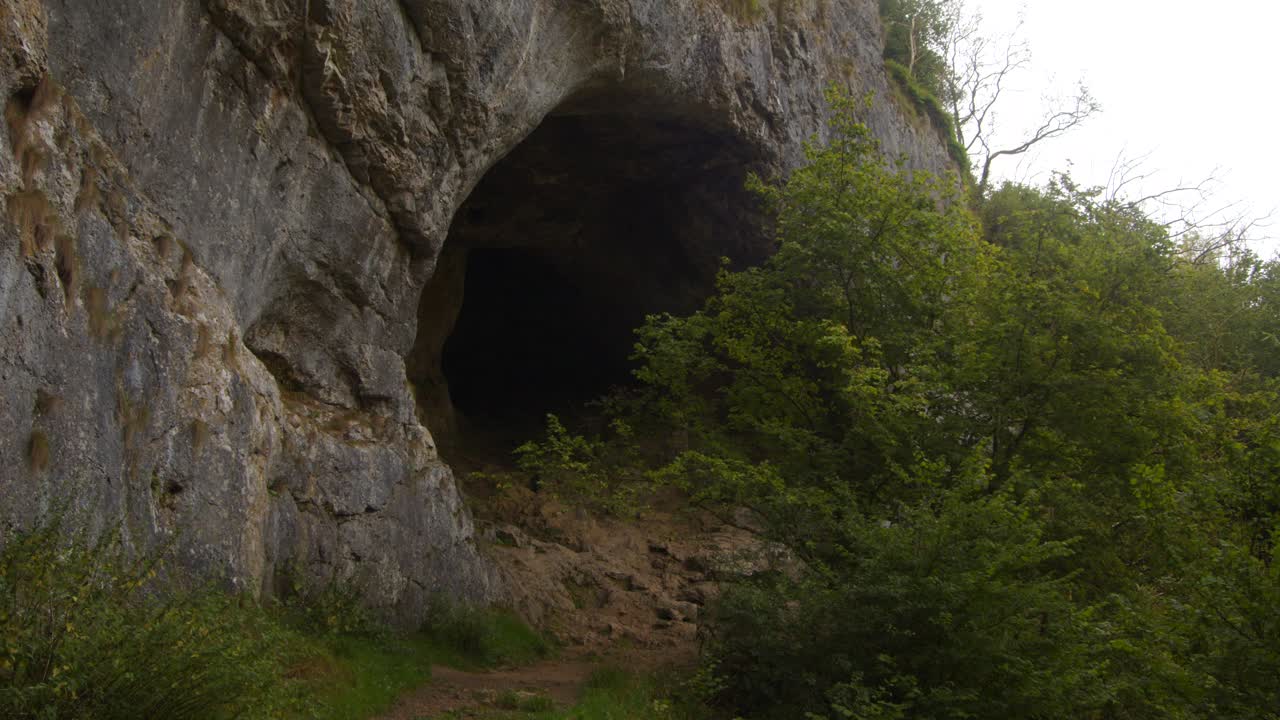 tiro de la cueva del agujero de la paloma en el paseo del valle de la paloma con el árbol en primer plano