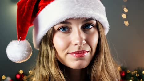 a woman wearing a santa hat smiles at the camera