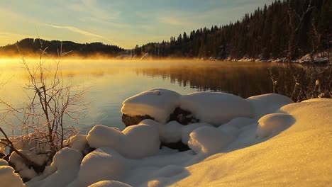 snowy shore of norwegian lake