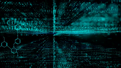 flujo de cadena de partículas de punto 4k y química médica y movimiento para la futurística y la tectología fondo abstracto