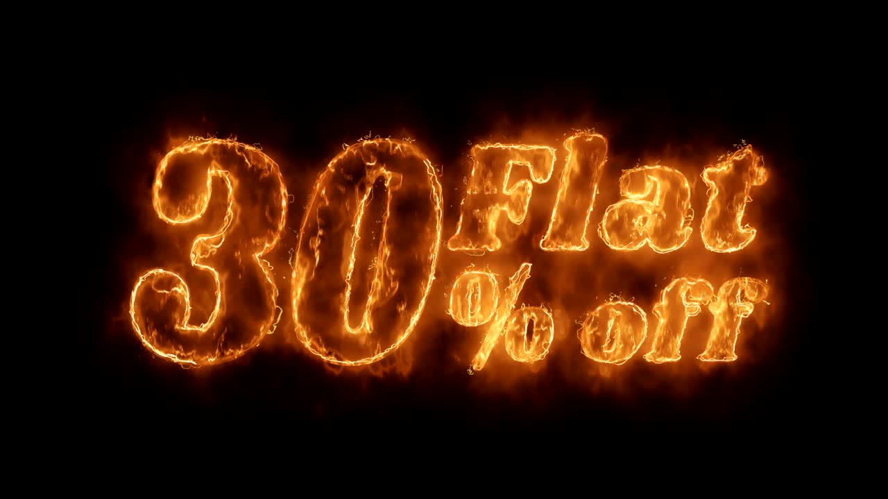 30% 할인 단어 뜨거운 애니메이션 불타는 현실적인 불 불꽃 루프