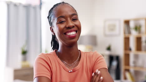 Face,-smile-and-woman-in-home-with-arms-crossed