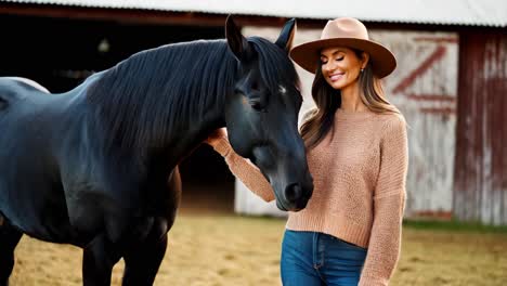 woman and horse on a farm