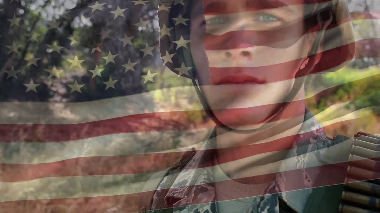 hombre militar en uniforme y la bandera estadounidense