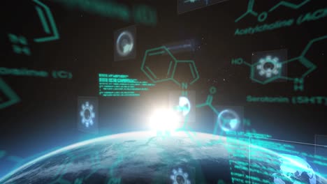 Animación-Del-Procesamiento-De-Datos-Científicos-Y-Escaneo-De-Alcances-En-Pantallas-Sobre-El-Globo-Y-El-Sol