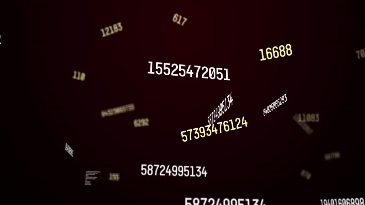 Animation of numbers changing and data processing over black background