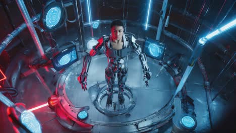 cyborg in a futuristic research lab
