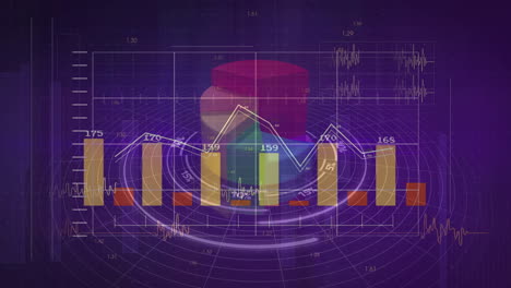 Gráficos-De-Barras-Y-Líneas-Con-Animación-De-Datos-Financieros-Sobre-Un-Fondo-De-Cuadrícula-Violeta