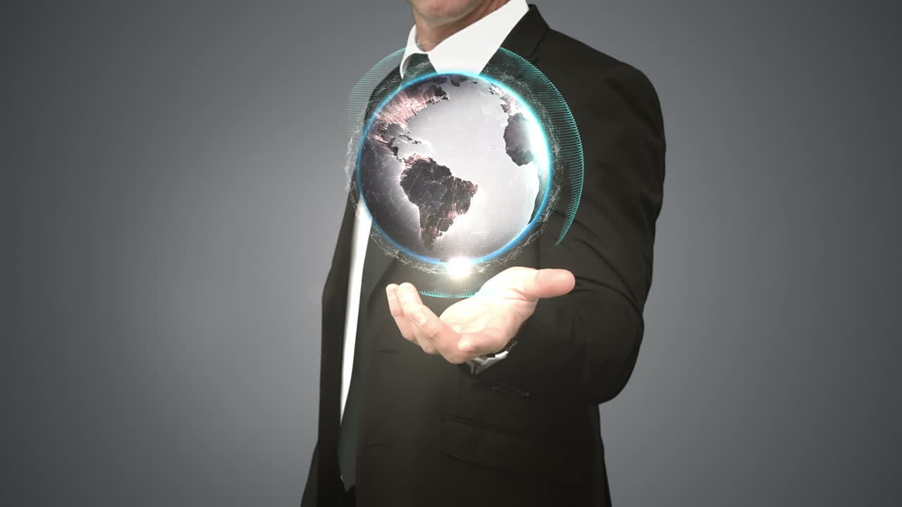 hombre de negocios con un globo generado digitalmente