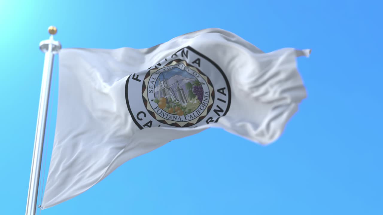 bandera de la ciudad de fontana, en el estado de california, estados unidos - bucle