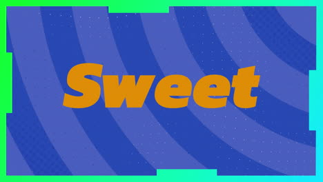 animation of sweet text and shapes on blue background